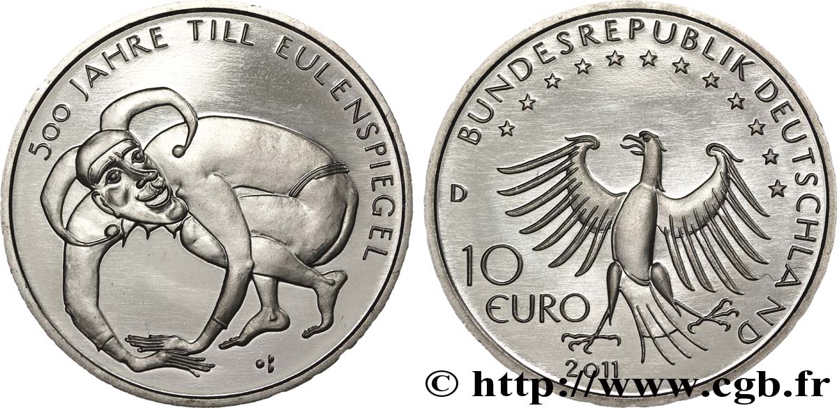GERMANY 10 Euro 500 ANS DE TILL L ESPIEGLE tranche B 2011 MS64