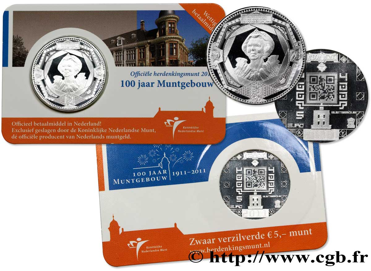 NETHERLANDS Coin-Card 5 Euro CENTENAIRE DE L’HOTEL DES MONNAIES 2011 MS63