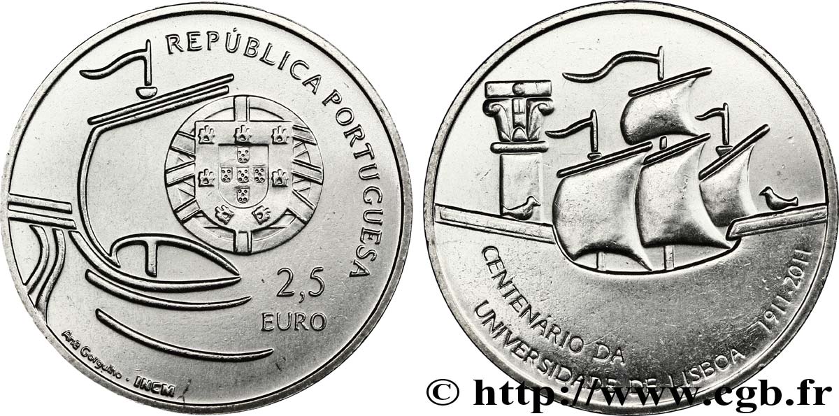 PORTUGAL 2 Euro 1/2 CENTENAIRE DE L’UNIVERSITE DE LISBONNE 2011 SC