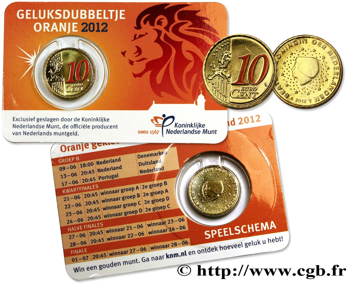 NETHERLANDS Coin-Card 10 Cent “PORTE-BONHEUR - ORANGE” 2012 MS63