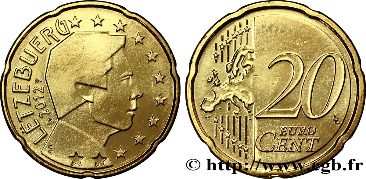 LUXEMBOURG 20 Cent GRAND DUC HENRI 2012 MS63
