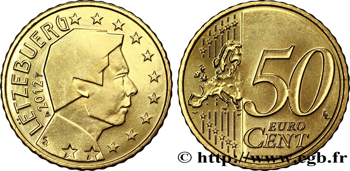 LUXEMBOURG 50 Cent GRAND DUC HENRI 2012 MS63