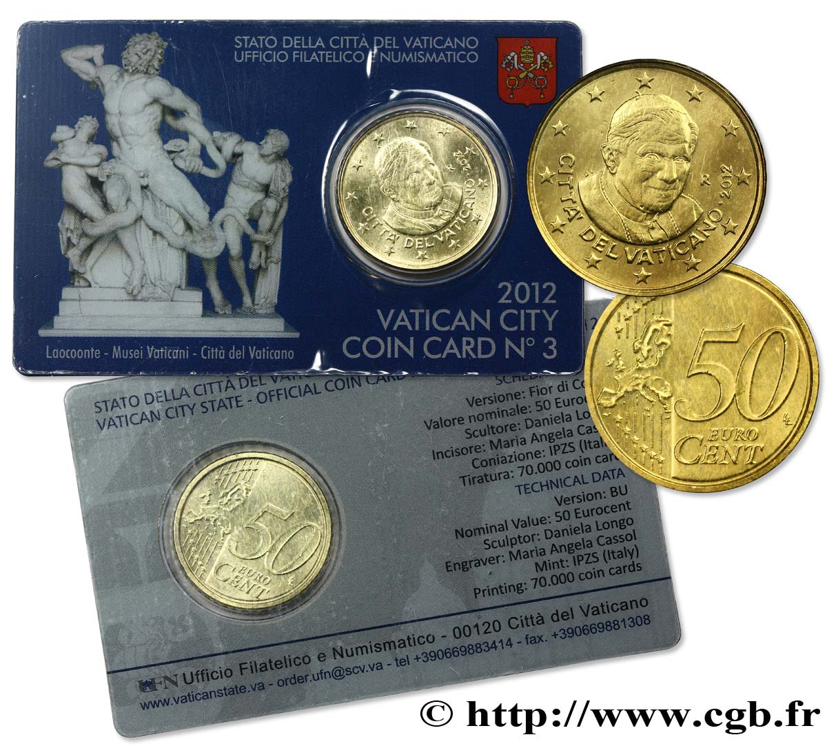 VATICAN Coin-Card (n°3) 50 Cent PONTIFICAT DE BENOÎT XVI 2012 Brilliant Uncirculated