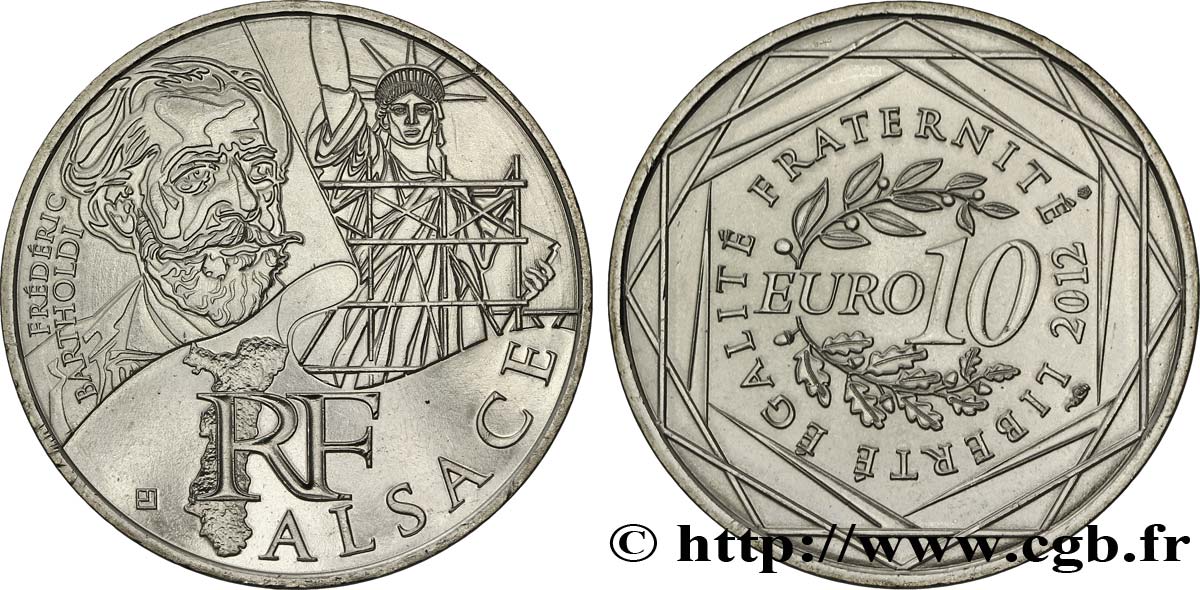 FRANCE 10 Euro des RÉGIONS - ALSACE (Frédéric Bartholdi) 2012 MS63