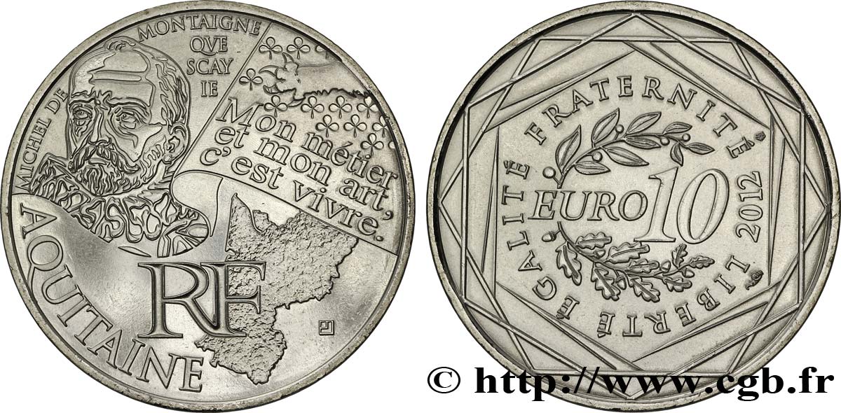 FRANCE 10 Euro des RÉGIONS - AQUITAINE (Michel de Montaigne) 2012 MS