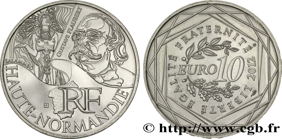FRANCE 10 Euro des RÉGIONS - HAUTE-NORMANDIE (Gustave Flaubert) 2012 MS63
