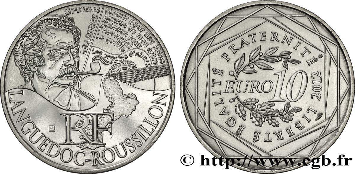 FRANCIA 10 Euro des RÉGIONS - LANGUEDOC-ROUSSILLON (Georges Brassens) 2012 MS63