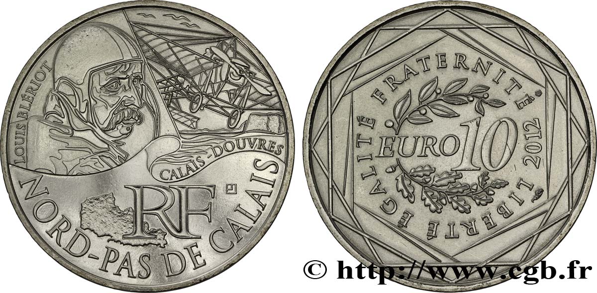 FRANCE 10 Euro des RÉGIONS - NORD-PAS-DE-CALAIS (Louis Blériot) 2012 MS