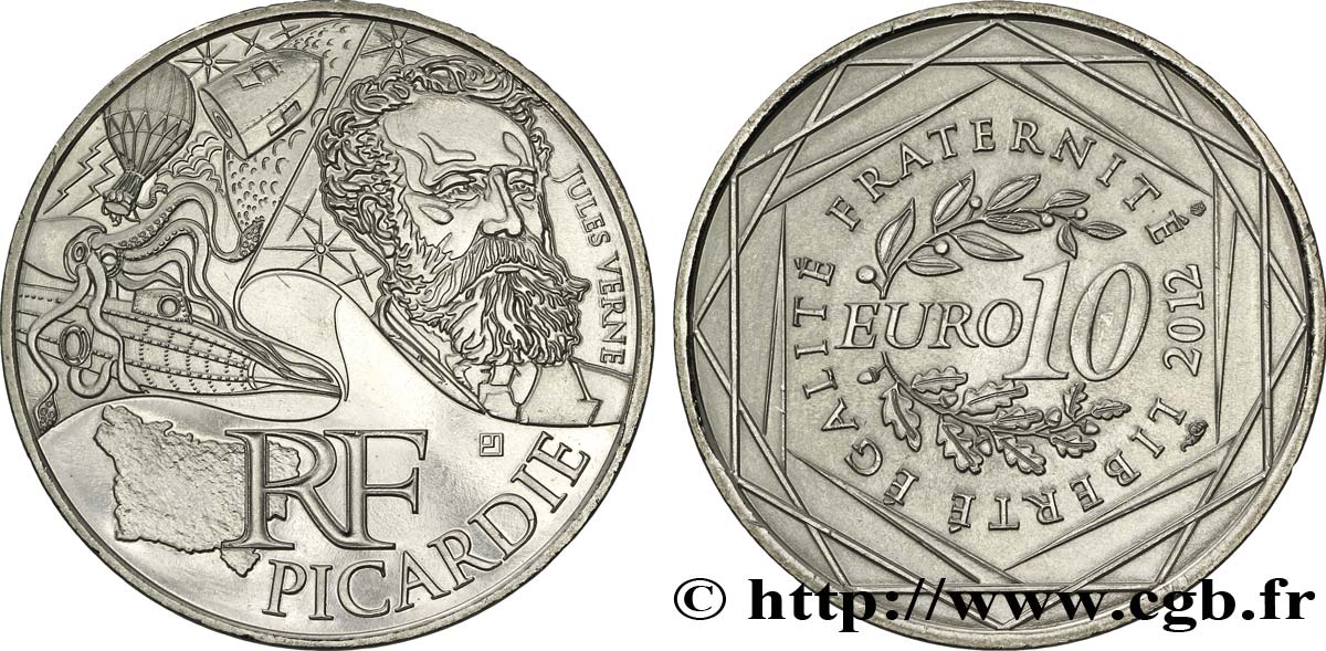 FRANCIA 10 Euro des RÉGIONS - PICARDIE (Jules Verne) 2012 MS