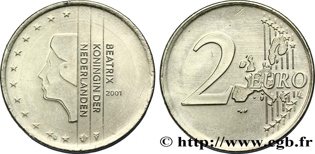 EUROPEAN CENTRAL BANK 2 Euro Beatrix, monométallique, tranche cannelée 2001 MS63