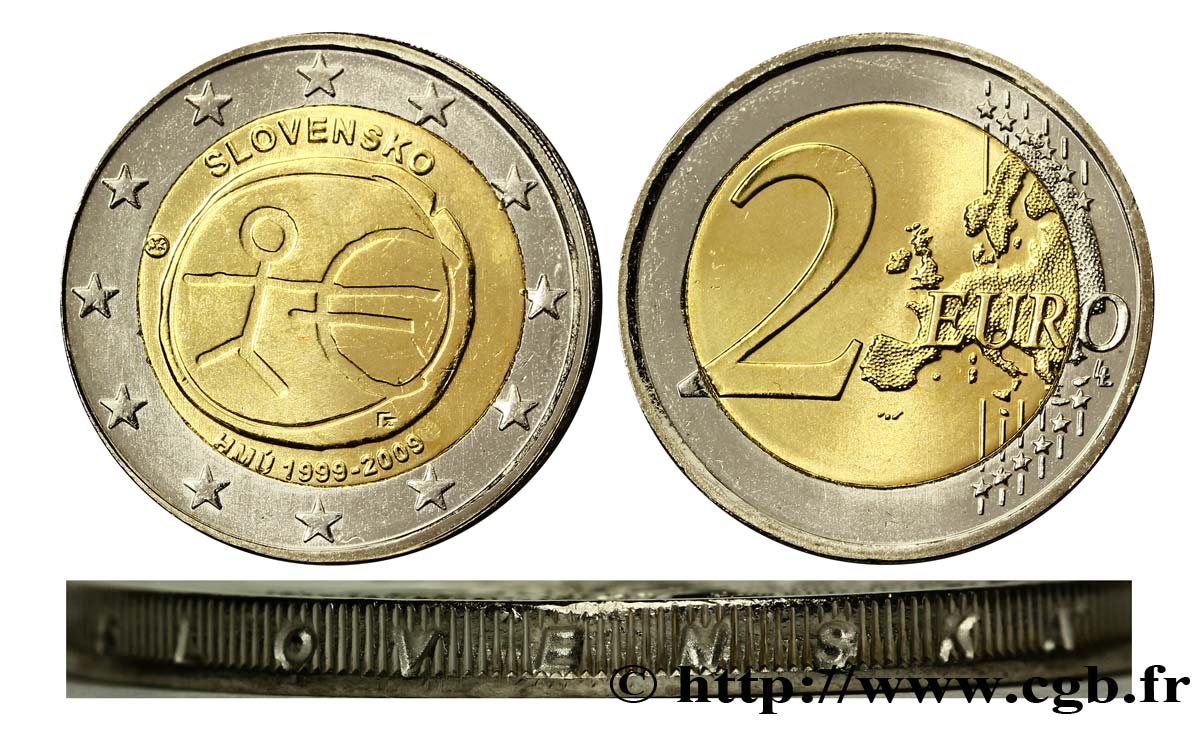 SLOVAKIA 2 Euro 10ème anniversaire de l’euro, tranche “roue de wagon” 2009 MS63