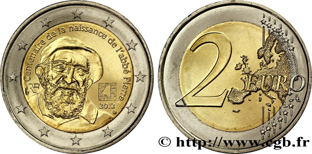 FRANKREICH 2 Euro CENTENAIRE DE LA NAISSANCE DE L’ABBE PIERRE tranche B 2012