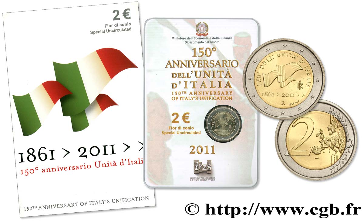 ITALIE Blister 2 Euro 150ème ANNIVERSAIRE DE L’UNIFICATION ITALIENNE 2011 BU
