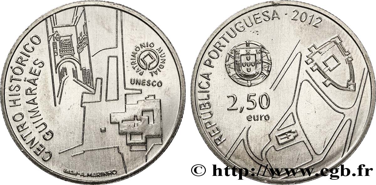 PORTUGAL 2 Euro 1/2 CENTRE HISTORIQUE DE GUIMARAES 2012 MS63