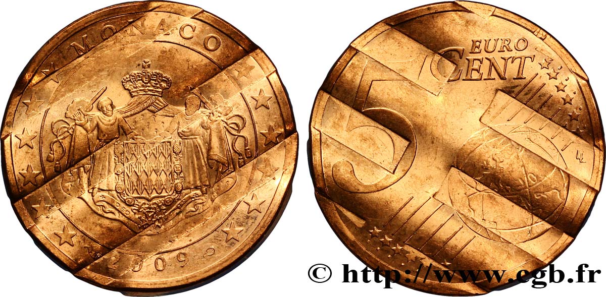 MONACO 5 Cent Armoiries, avers premier type, difformée 2009