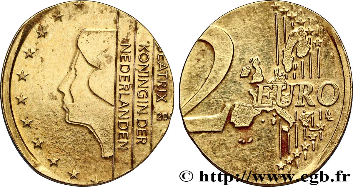 NETHERLANDS 2 Euro BEATRIX, frappée sur insert seul (stries sur tranche partielle) n.d. AU