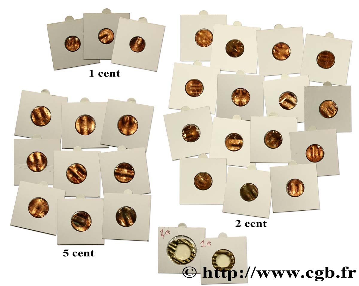 EUROPEAN CENTRAL BANK Lot de 27 pièces difformées (1,2 et 5 Cent Euro) + 2 couronnes difformées (1 et 2 Euro) n.d. SPL/MS