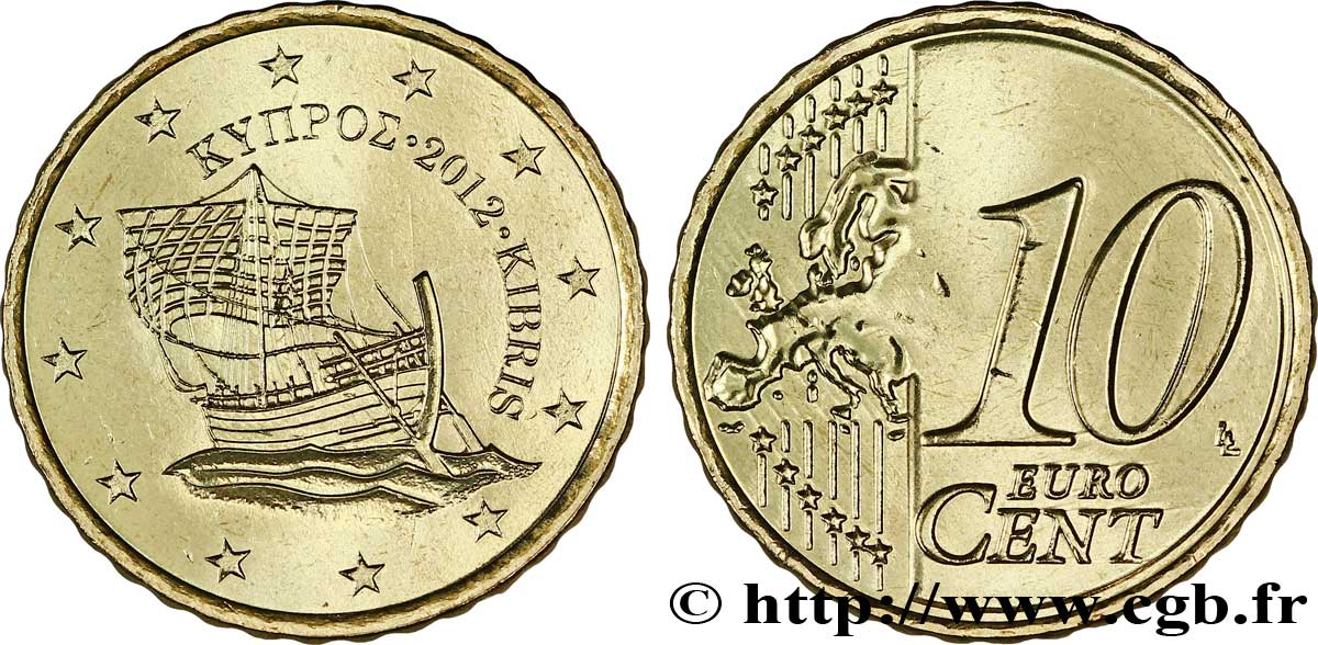 CYPRUS 10 Cent BATEAU DE KYRENIA 2012 MS63