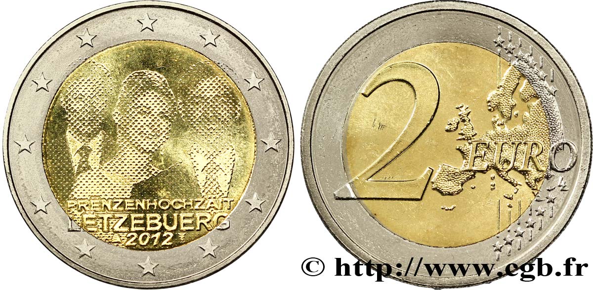 LUXEMBOURG 2 Euro MARIAGE GRAND-DUC HERITIER GUILLAUME 2012 MS63