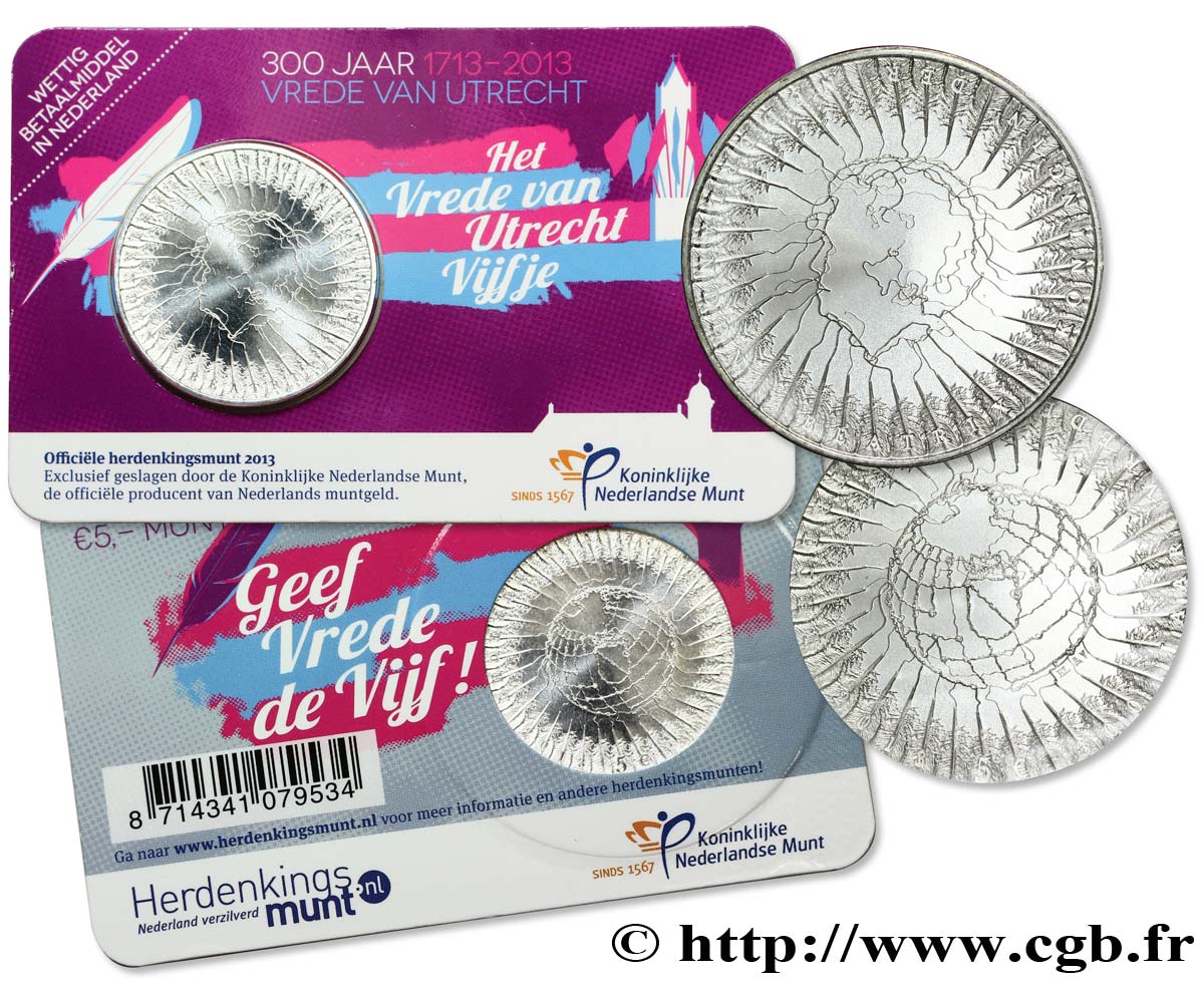 NETHERLANDS Coin-Card 5 Euro 300 ANS DU TRAITÉ D’UTRECHT 2013 MS63