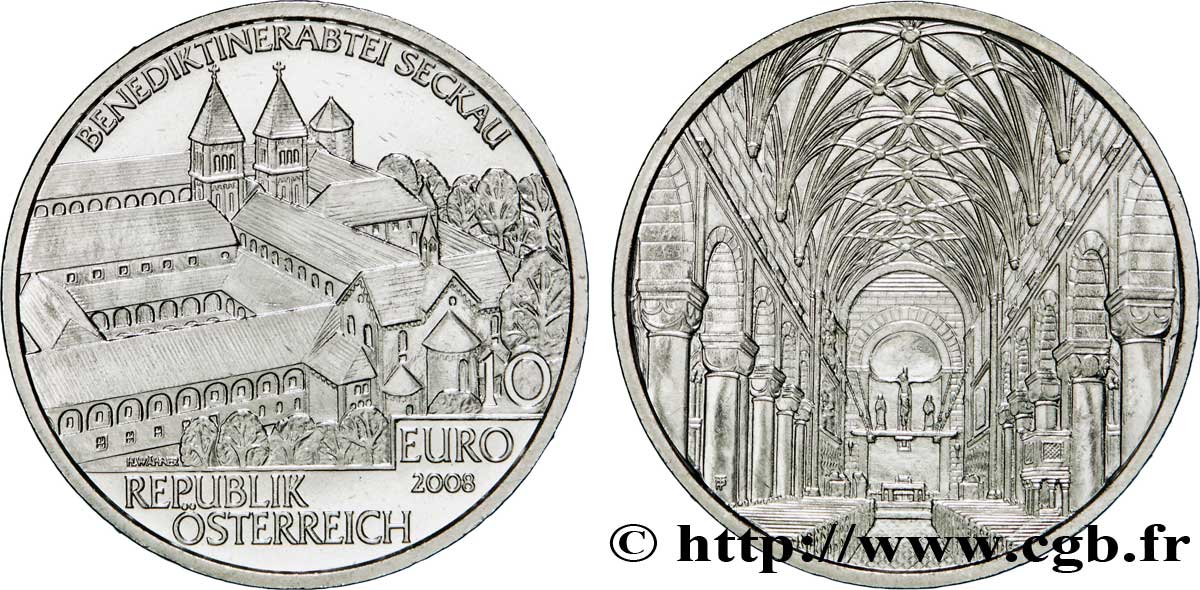 ÖSTERREICH 10 Euro ABBAYE DE SECKAU 2008