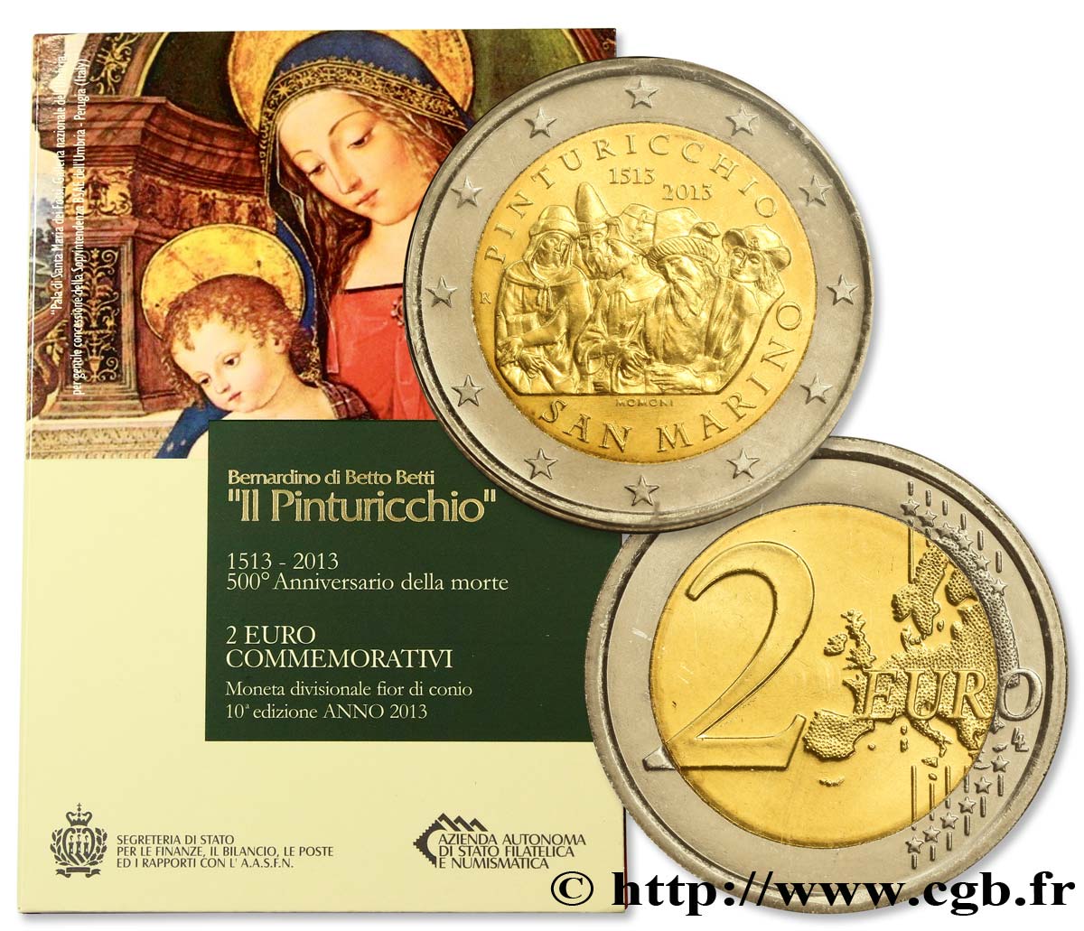 SAN MARINO Blister BU 2 Euro PINTURICCHIO 2013 Brilliant Uncirculated