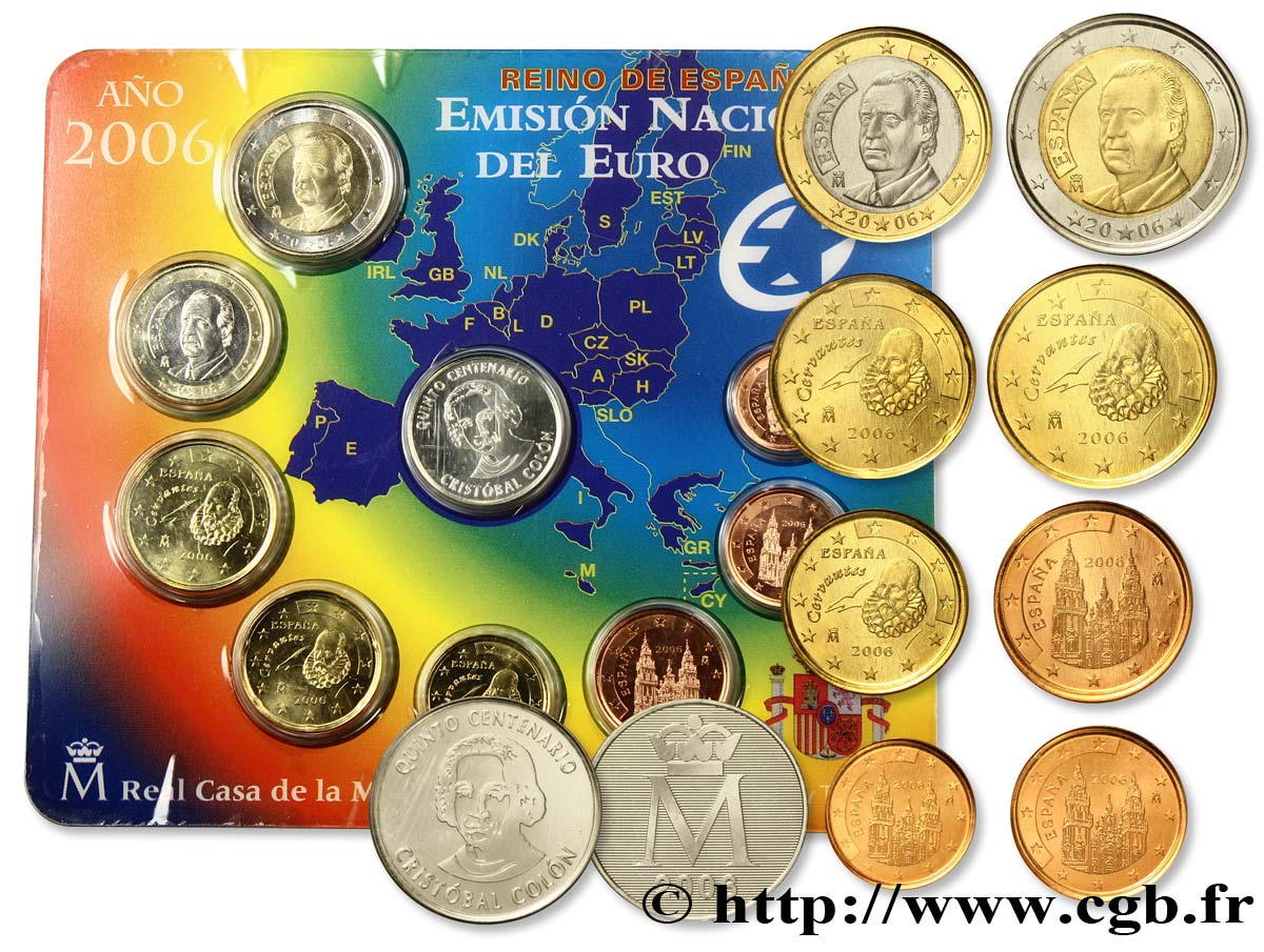 SPAIN SÉRIE Euro BRILLANT UNIVERSEL (avec médaille Christophe Colomb) 2006 Brilliant Uncirculated