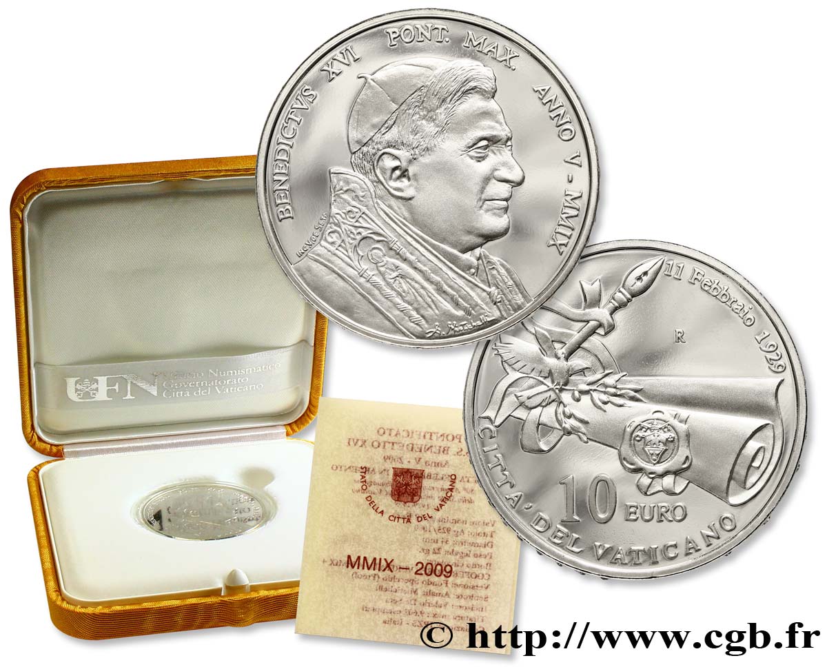VATICAN Belle Épreuve 10 Euro 80ème ANNIVERSAIRE DE LA FONDATION DE L’ETAT DE LA CITE DU VATICAN 2009 BE