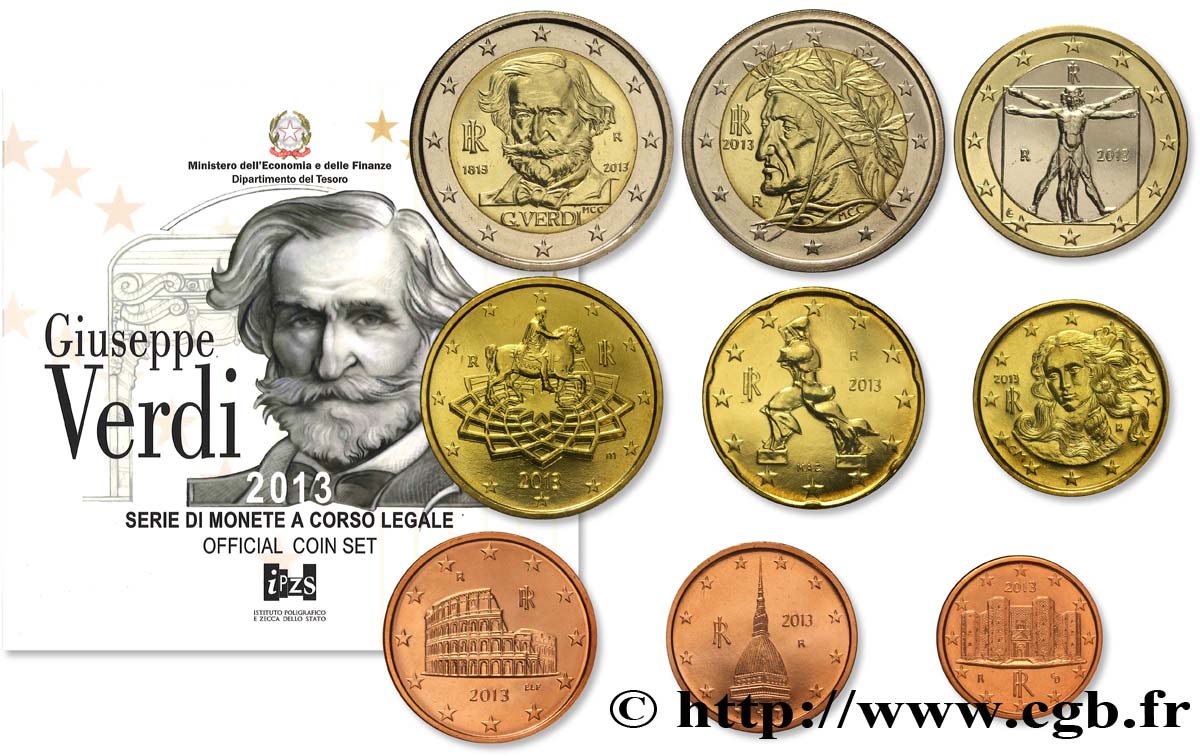 ITALIE SÉRIE Euro BRILLANT UNIVERSEL (9 pièces) - GIUSEPPE VERDI 2013 BU