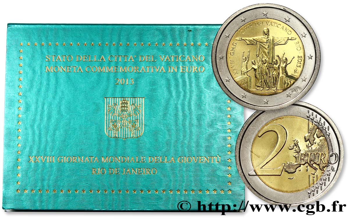 VATICAN 2 Euro 28ème JOURNÉE MONDIALE DE LA JEUNESSE À RIO DE JANEIRO 2013 Brilliant Uncirculated