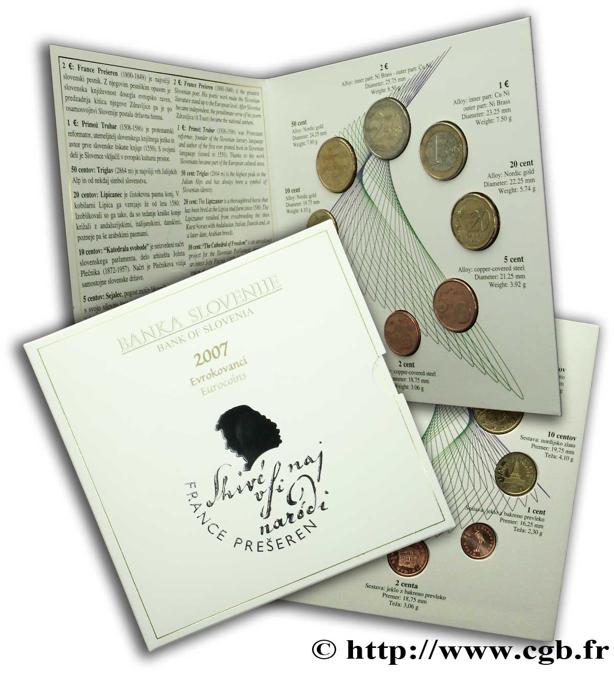SLOVENIA SÉRIE Euro BRILLANT UNIVERSEL - FRANCE PREŠEREN 2007 Brilliant Uncirculated