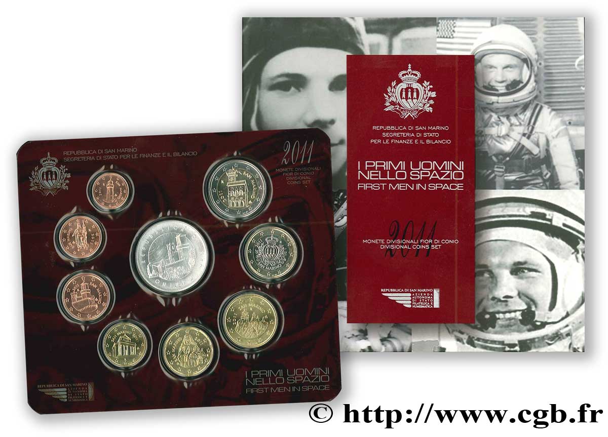 RÉPUBLIQUE DE SAINT- MARIN SÉRIE Euro BRILLANT UNIVERSEL - 50ème ANNIVERSAIRE DES PREMIERS HOMMES DANS L’ESPACE 2011 BU