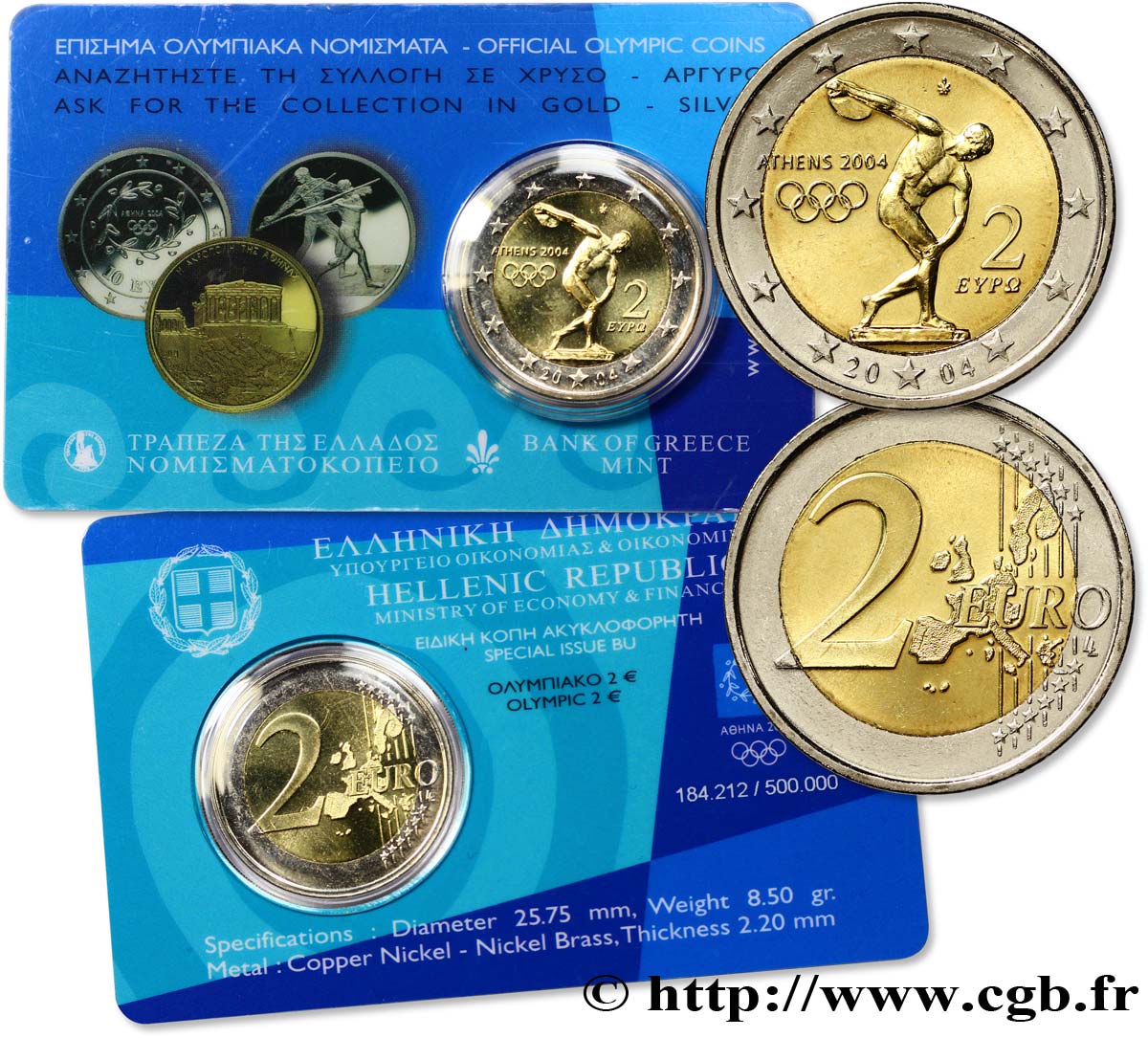 GRÈCE Coin-Card 2 Euro JEUX OLYMPIQUES D ATHÈNES 2004 2004 BU