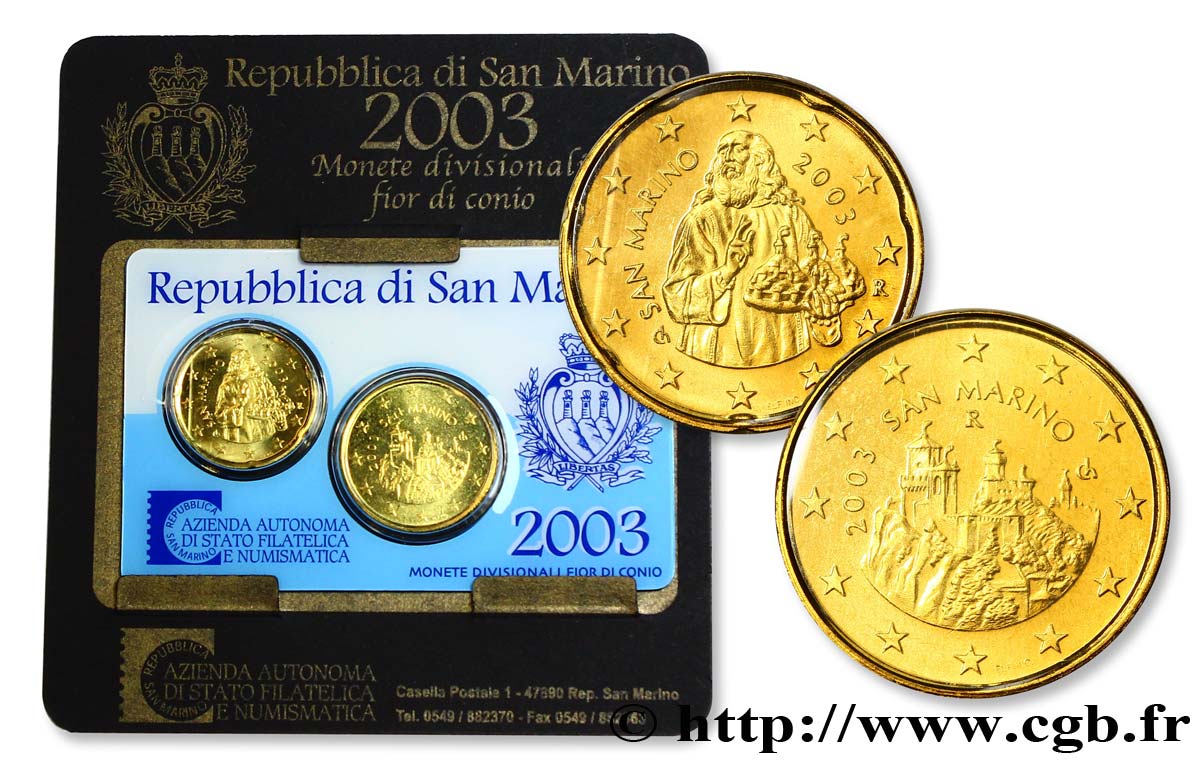 RÉPUBLIQUE DE SAINT- MARIN MINI-SÉRIE Euro BRILLANT UNIVERSEL 20 Cent et 50 Cent  2003 BU