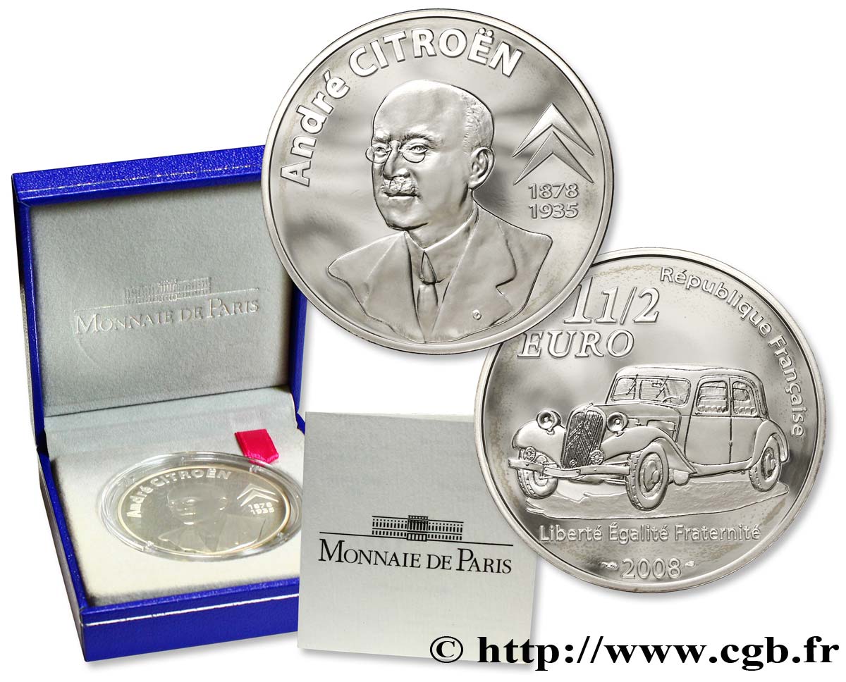 FRANCE Belle Épreuve 1 Euro 1/2 ANDRÉ CITROËN 2008 BE