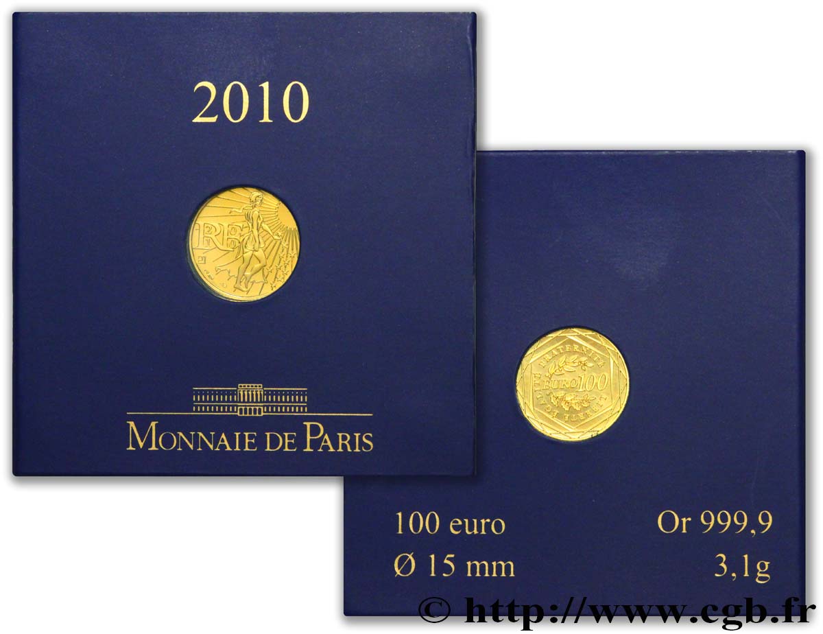 FRANCE 100 Euro LA SEMEUSE (or) 2010 Brilliant Uncirculated