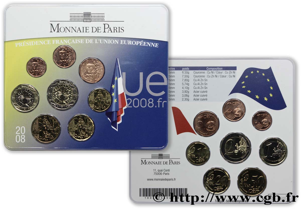 FRANCE SÉRIE Euro BRILLANT UNIVERSEL - Présidence Française de l Union Européenne 2008 Brilliant Uncirculated