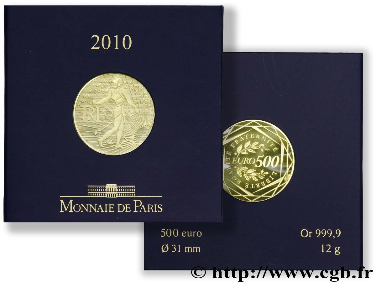 FRANCE 500 Euro LA SEMEUSE (or) 2010 Brilliant Uncirculated