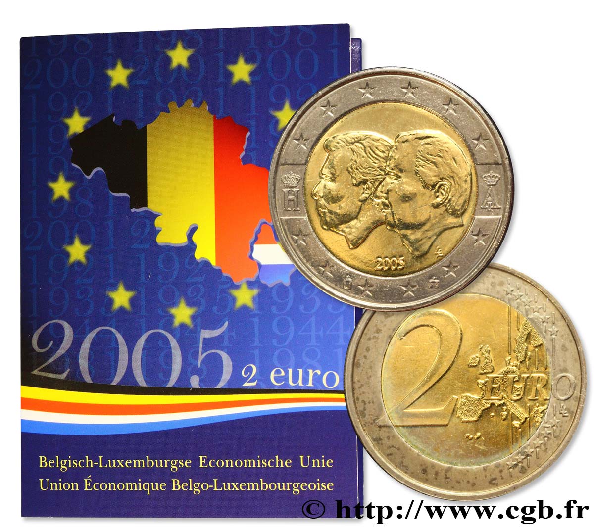 BELGIQUE Blister 2 Euro UNION ÉCONOMIQUE BELGO-LUXEMBOURGEOISE 2005 BU