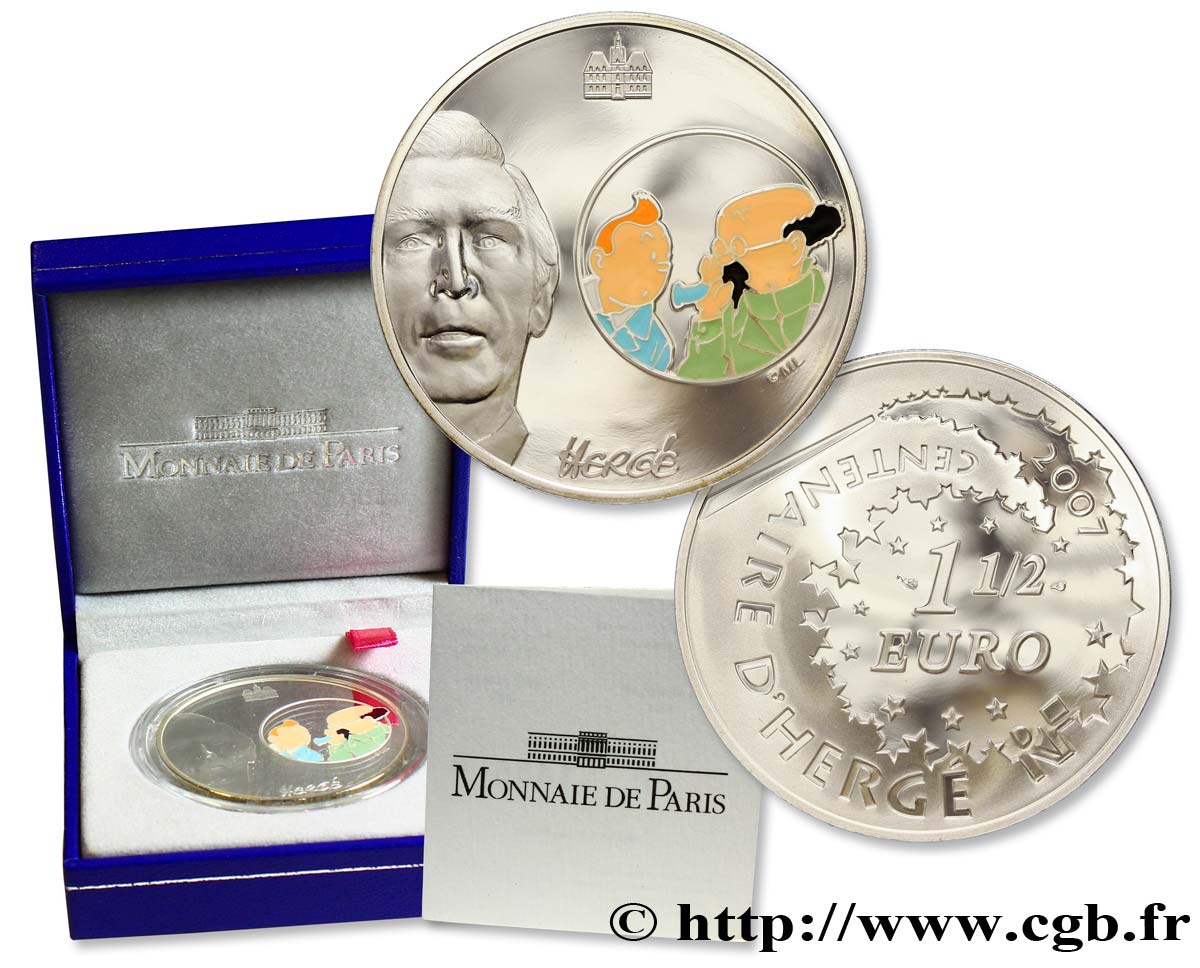 FRANCE Belle Épreuve 1 Euro 1/2 TINTIN ET LE PROFESSEUR TOURNESOL 2007 BE