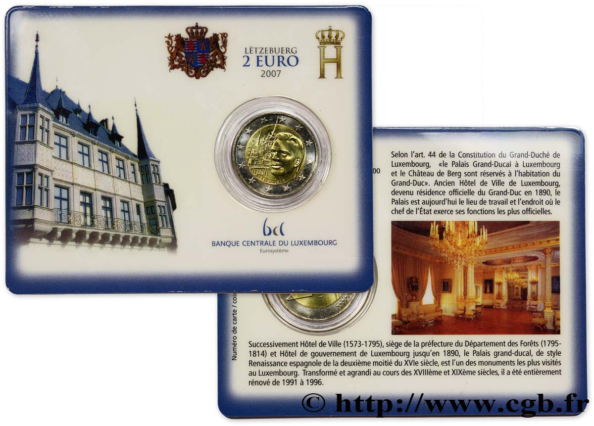 LUXEMBOURG Coin-Card 2 Euro PALAIS GRAND-DUCAL  2007 Brilliant Uncirculated