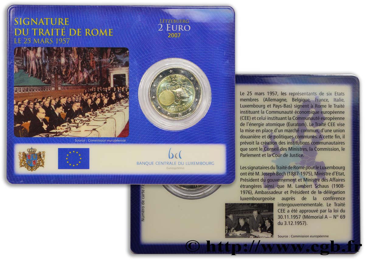 LUXEMBURGO Coin-Card 2 Euro CINQUANTENAIRE DU TRAITÉ DE ROME  2007 BU