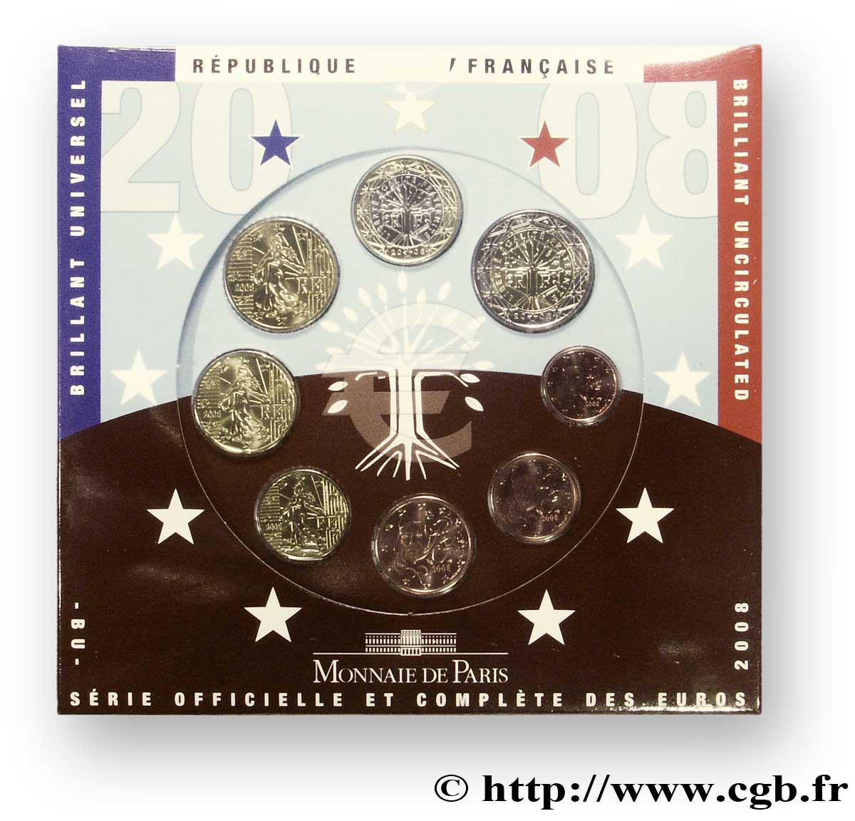 FRANCE SÉRIE Euro BRILLANT UNIVERSEL  2008 Brilliant Uncirculated