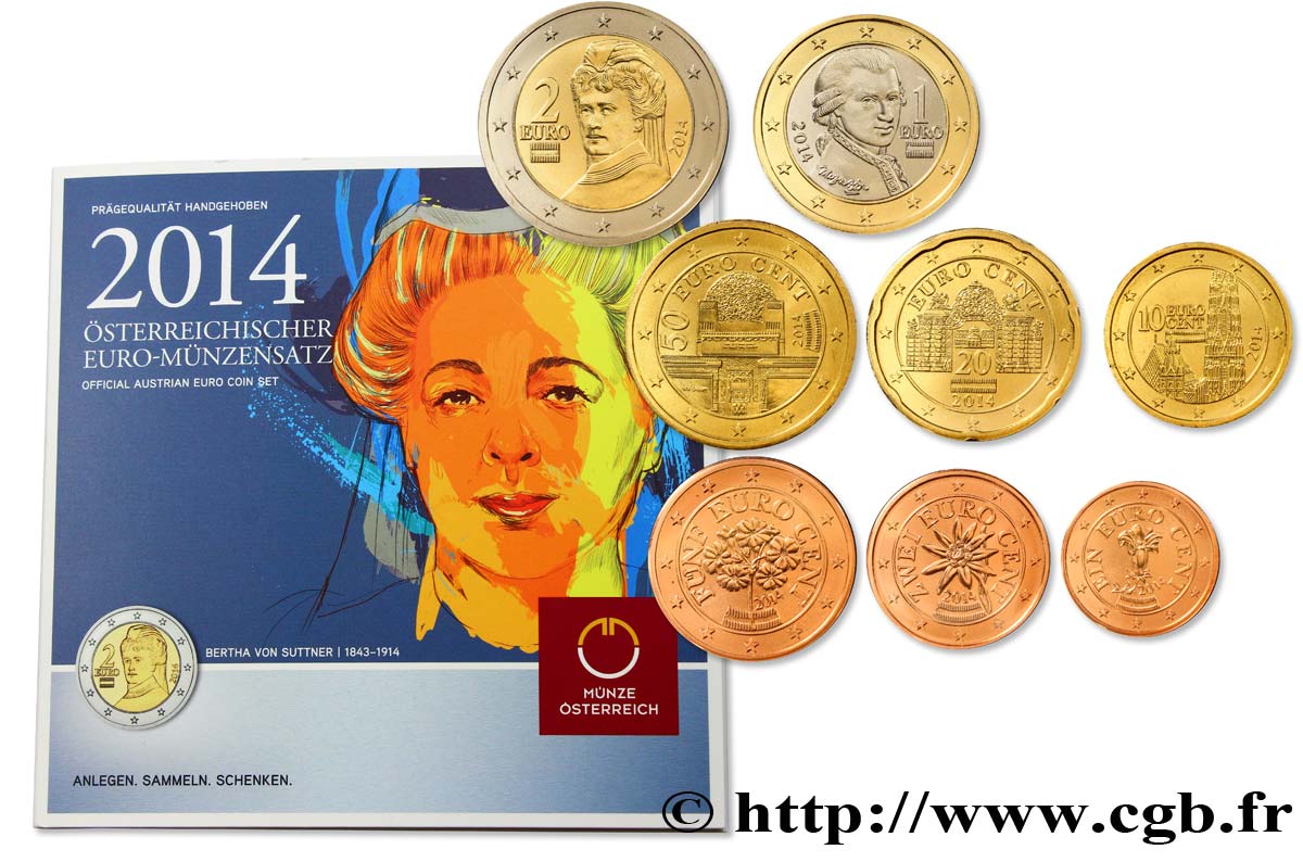 AUSTRIA SÉRIE Euro BRILLANT UNIVERSEL - BERTHA VON SUTTNER 2014 Brilliant Uncirculated