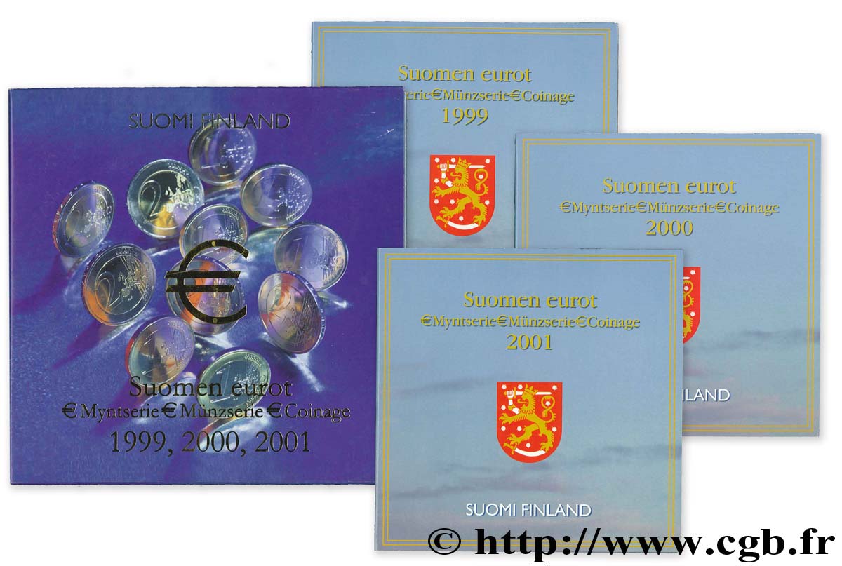 FINLAND COFFRET INTRODUCTION DE L'EURO EN FINLANDE (1999, 2000, 2001) .  feu_663660 Euro coins