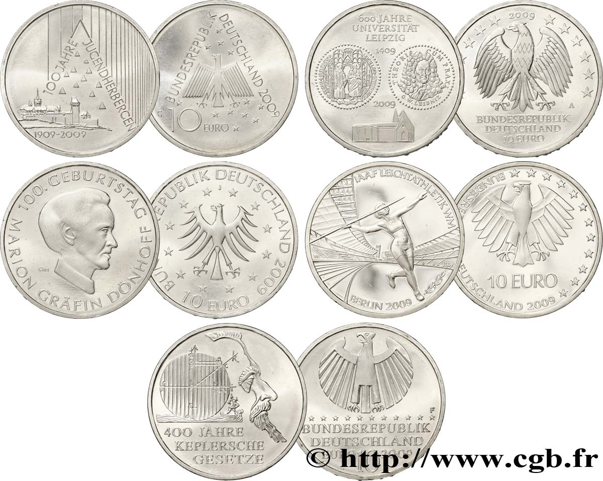 GERMANY Lot 6 pièces de 10 Euro (ateliers A, D, F, G, J et Coupe du Monde d’athlétisme IAAF de Berlin) 2009 AU58