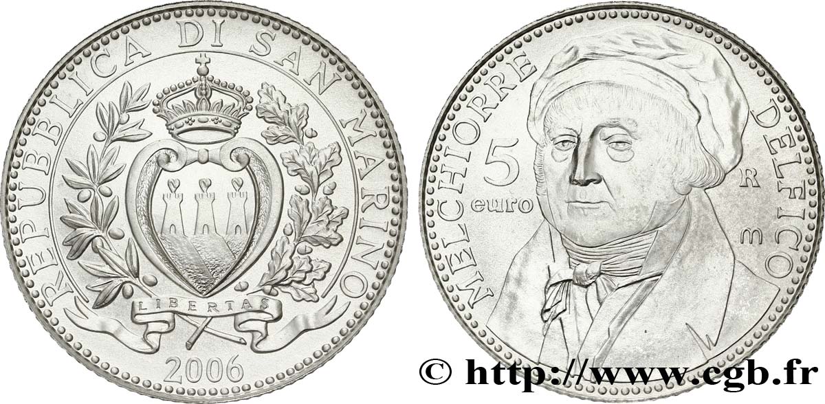 SAN MARINO 5 Euro MELCHIORRE DELFICO 2006 Brilliant Uncirculated