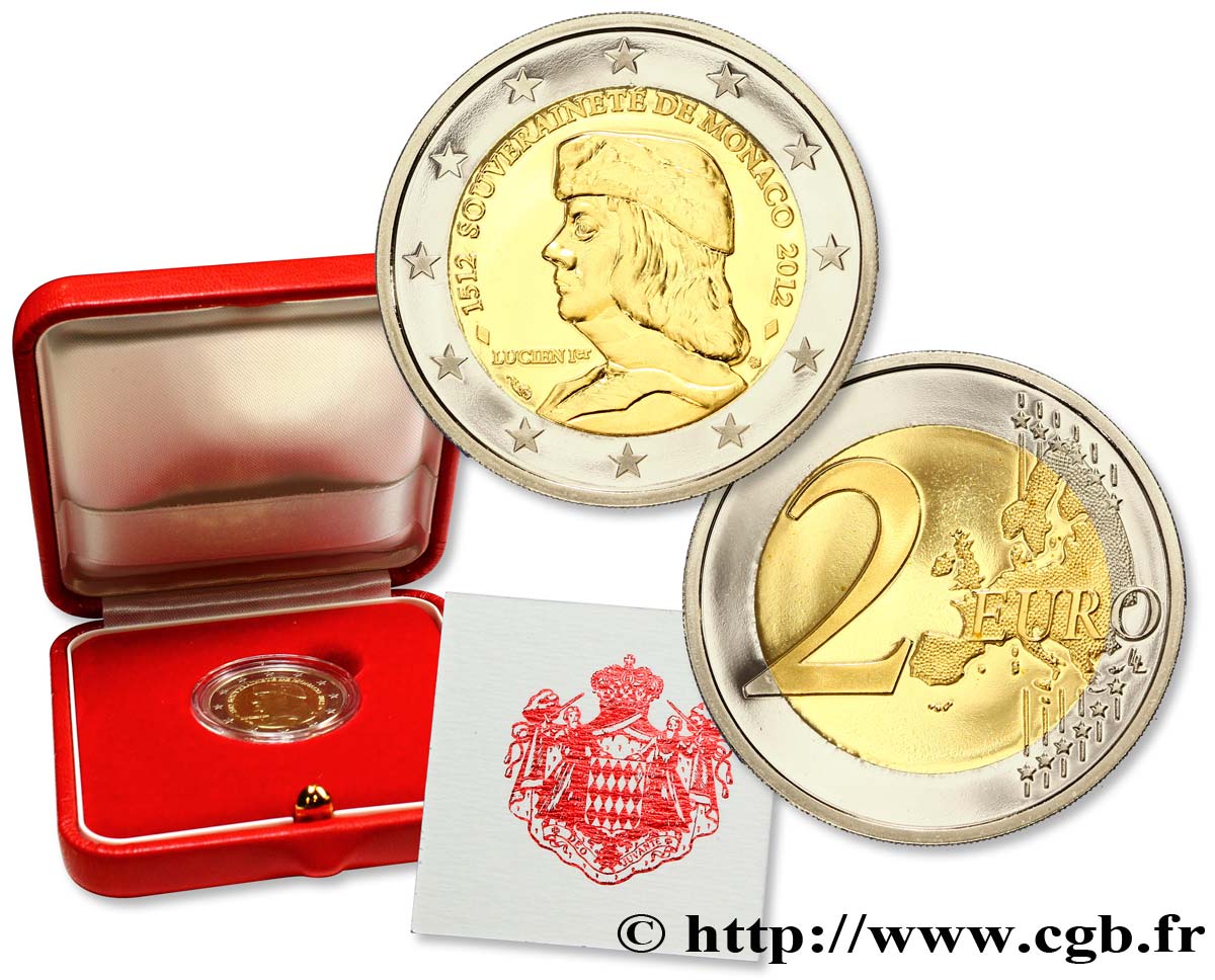 MONACO Belle Épreuve 2 Euro LUCIEN Ier - SOUVERAINETÉ DE MONACO 2012 Proof set