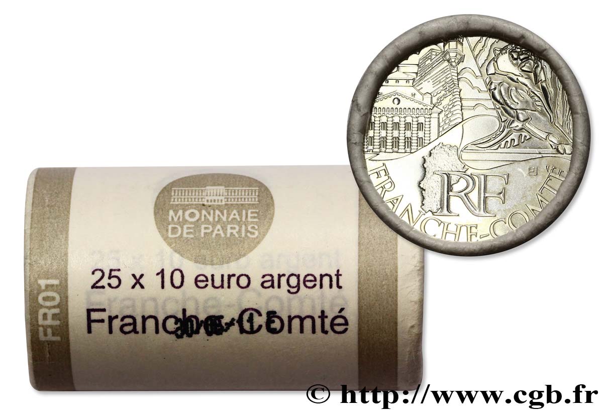 FRANCE Rouleau 25 x 10 Euro des RÉGIONS - FRANCHE-COMTÉ (Louis Pasteur) 2012 MS63