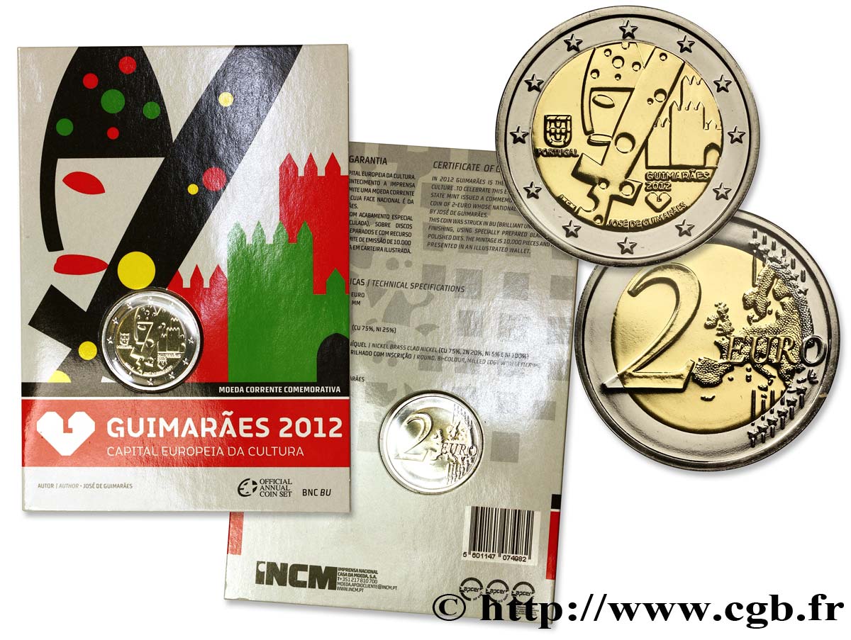 PORTUGAL Blister 2 Euro GUIMARAES, CAPITALE EUROPÉENNE DE LA CULTURE 2012 BU